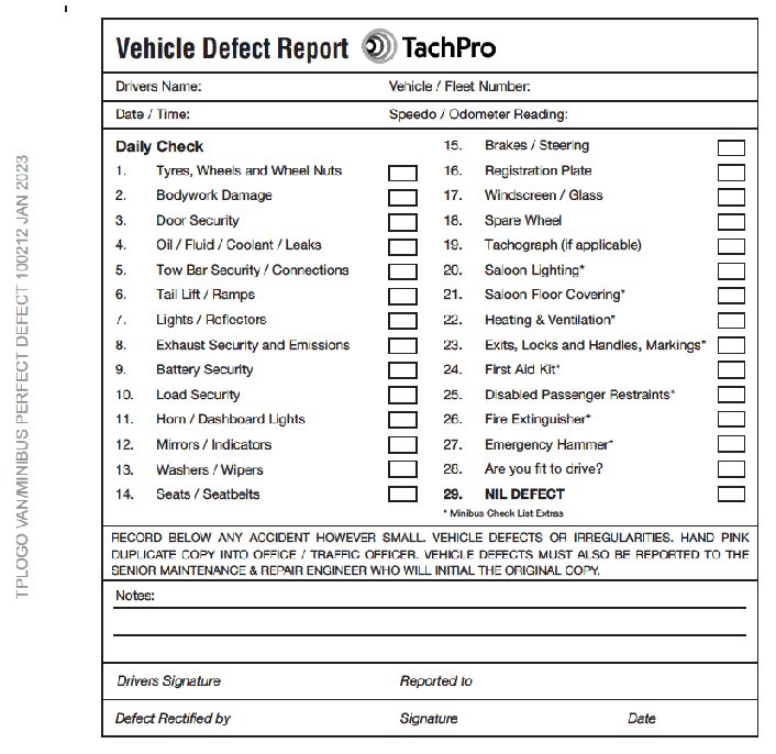 Van & Minibus Daily Check & Defect Book
