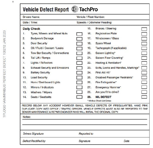 Van & Minibus Daily Check & Defect Book