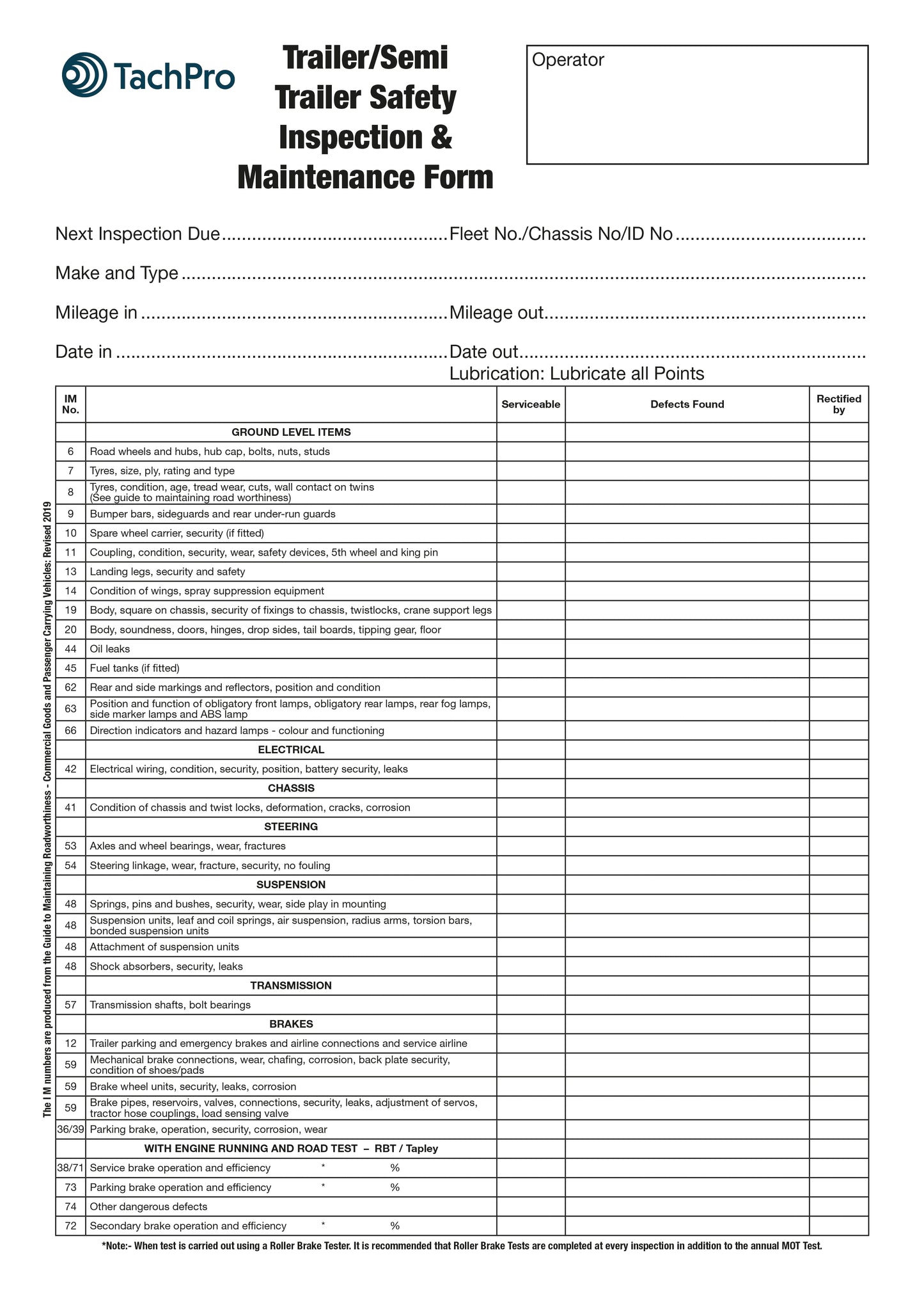 Trailer Safety Inspection & Maintenance Pad