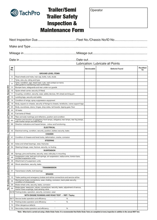 Trailer Safety Inspection & Maintenance Pad