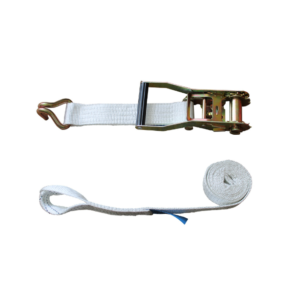 5000KG 50mm White ratchet strap with claw hook & loop end