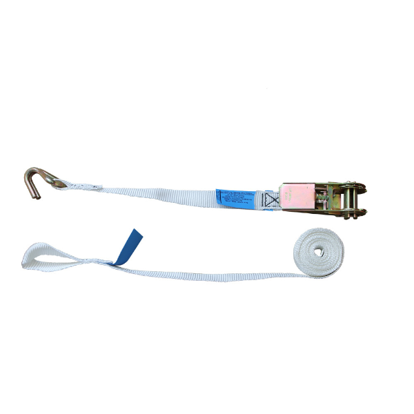 800KG 25mm White ratchet strap with claw hook & loop end