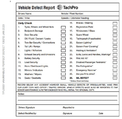 Van & Minibus Daily Check & Defect Book