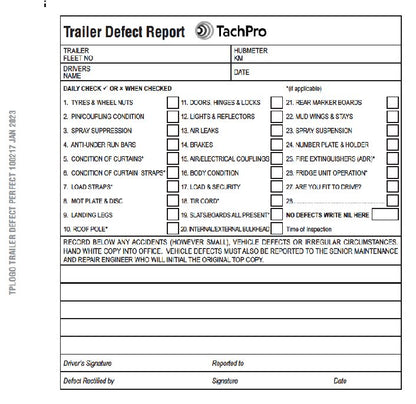 Trailer Daily Defect Report Book – 50 Duplicate Pages