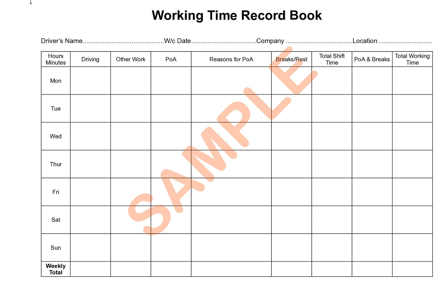 Working Time Record Book – 26 Duplicate Pages