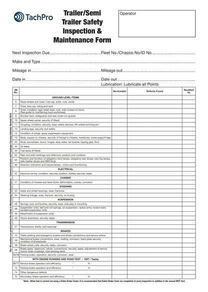 Trailer Safety Inspection & Maintenance Pad