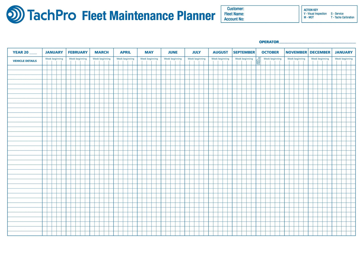 A1 Vehicle Maintenance & Record Wall Chart Planner
