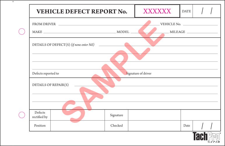 Vehicle Defect Report Book