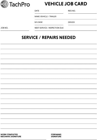 Vehicle Job Cards (50 Pack)
